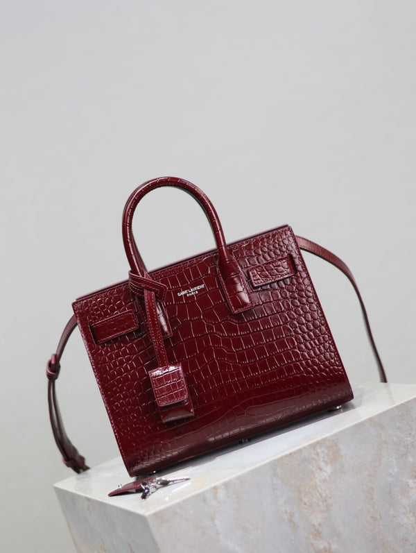 YSL 2025 Sac De Jour Nano Bag 22cm Merlot Red Leather