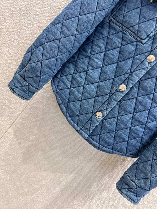 Chanel 2025 Quilted Jacket Blue Denim Fabric
