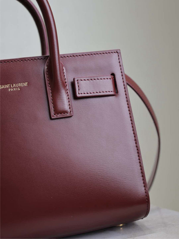 Saint Laurent Sac De Jour Nano Tote Bag Burgundy Calfskin