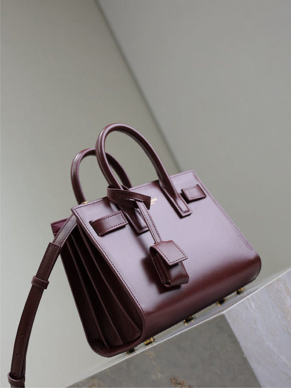 Saint Laurent Sac De Jour Nano Tote Bag Burgundy Calfskin
