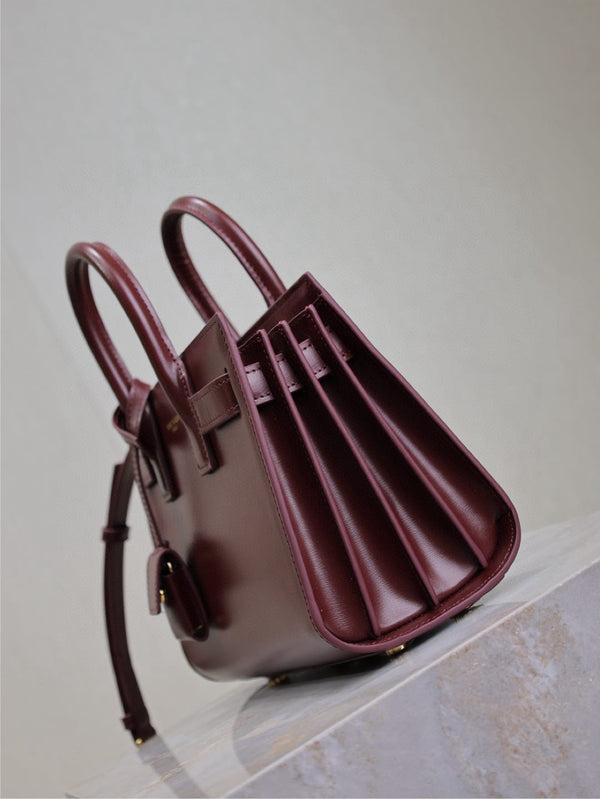 Saint Laurent Sac De Jour Nano Tote Bag Burgundy Calfskin