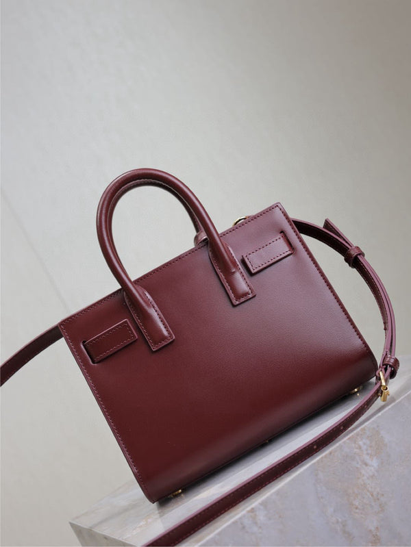 Saint Laurent Sac De Jour Nano Tote Bag Burgundy Calfskin