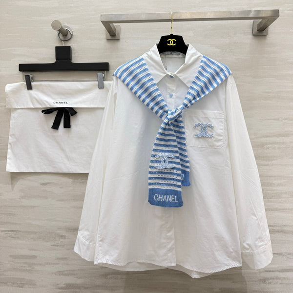 CC 2026 White Shirt and Blue Striped Shawl Set 391161