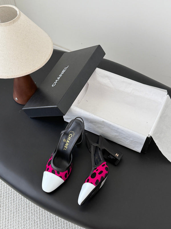 CC Slingback Pums Pink Black Spotted Calfskin 840024