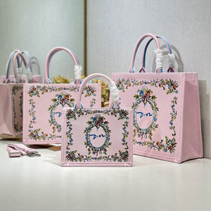 CD Medium Dioriviera Book Tote Pink Embroidered Canvas 158040