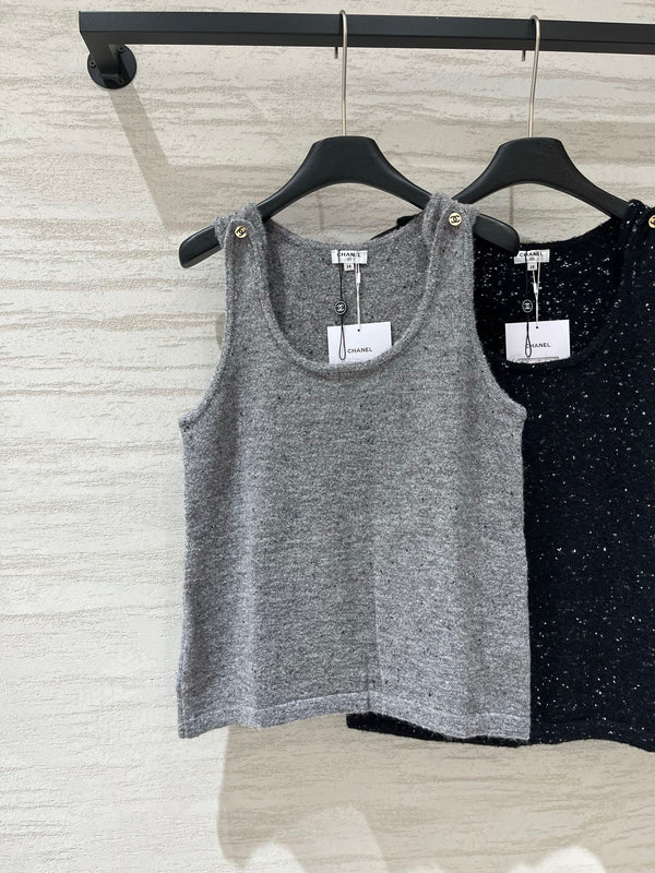 CC Button Shoulder Knit Tank Top 758932