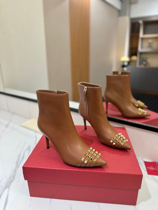 VLTN Garavani 26W Rockstud Ankle Boots 8cm Stiletto Leather 145163