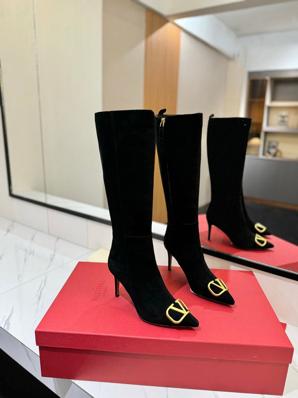 VLTN Garavani 26W VLogo High-Top Boots Pointed Toe Leather 145152