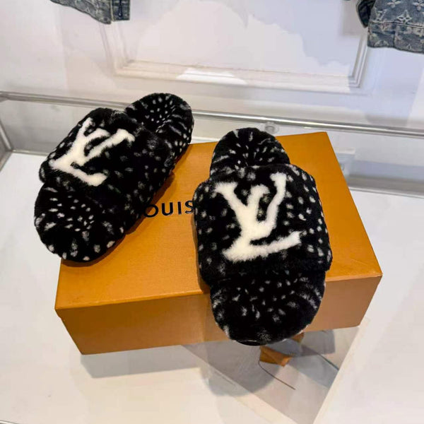 LV Color-Block Slides Leopard Print Shearling 146605