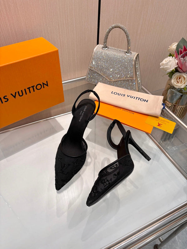 LV 2026 Gala Slingback Heels 10cm Imported Mesh 140721