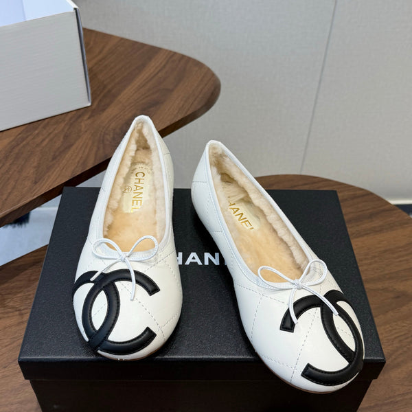 CC 26S Coco Beach Ballet Flats Bow Shearling Lining Lambskin 158502