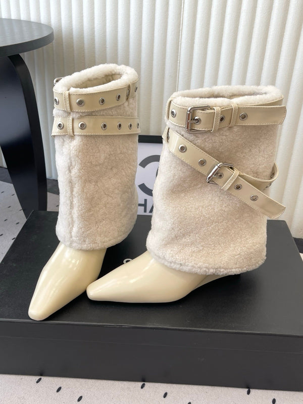 CC FW26 Pointed-Toe Wedge Mid-Calf Boots Leather 190032