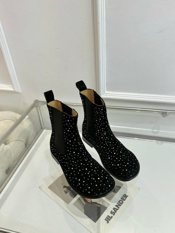 LW 26FW Rhinestone Boots Suede Leather 122748