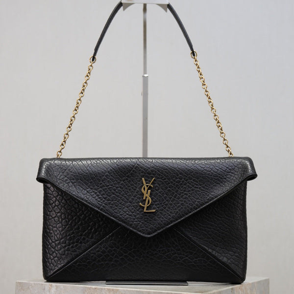 YSL 2025 Cassandre XXLn Envelope Pouch On Chain Black Lambskin