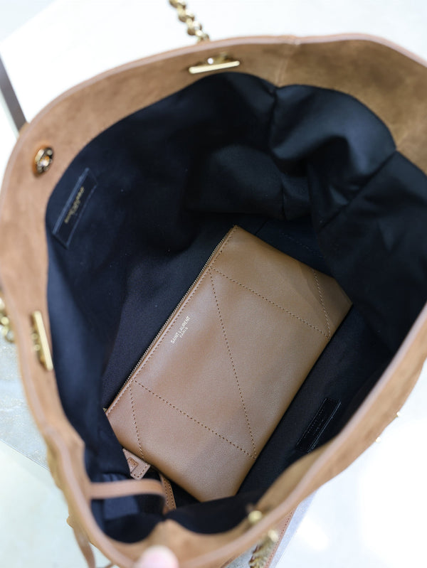 YSL Large 35cm Caramel Suede Bucket Bag