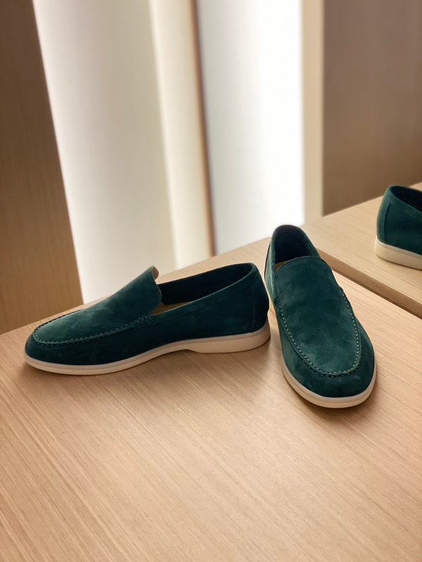 Loro Piana Suede Summer Walk Loafers Dark Green