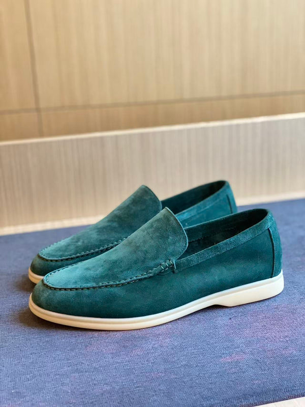 Loro Piana Suede Summer Walk Loafers Dark Green