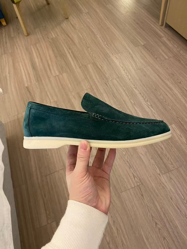 Loro Piana Suede Summer Walk Loafers Dark Green