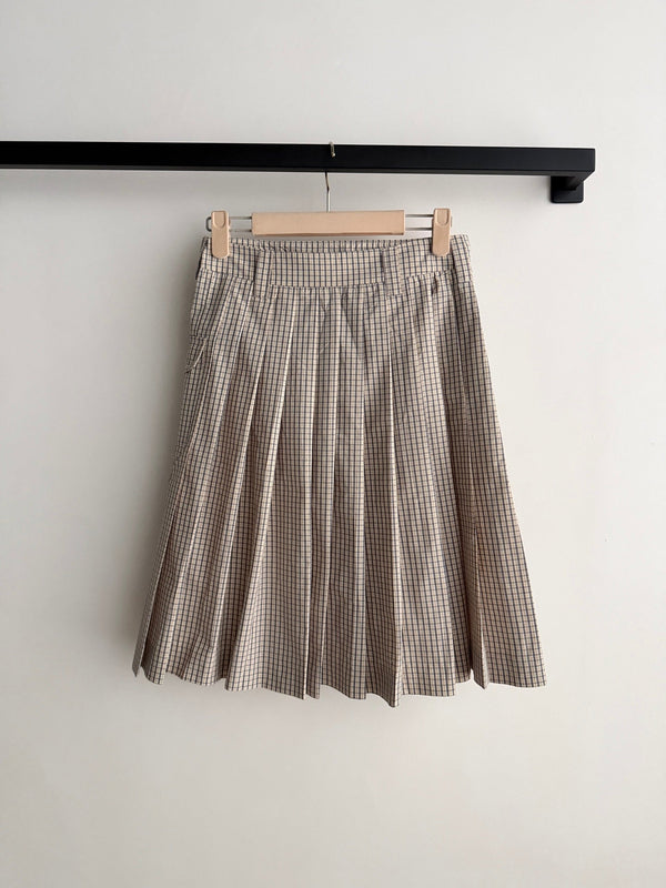 Miu Miu Beige-Brown Plaid Midi Skirt in Cotton YB