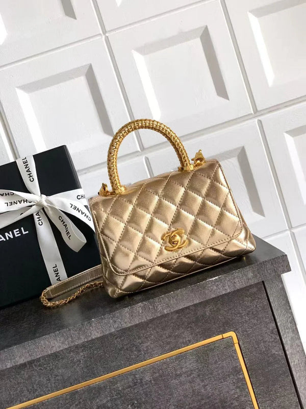 Chanel 2026 Quilted Coco Handle Flap Bag 14cm Black Calfskin