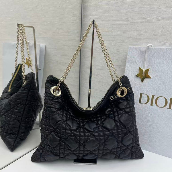 Dior 2026 Crunchy Bag 38cm Black Puffy Macrocannage Calfskin