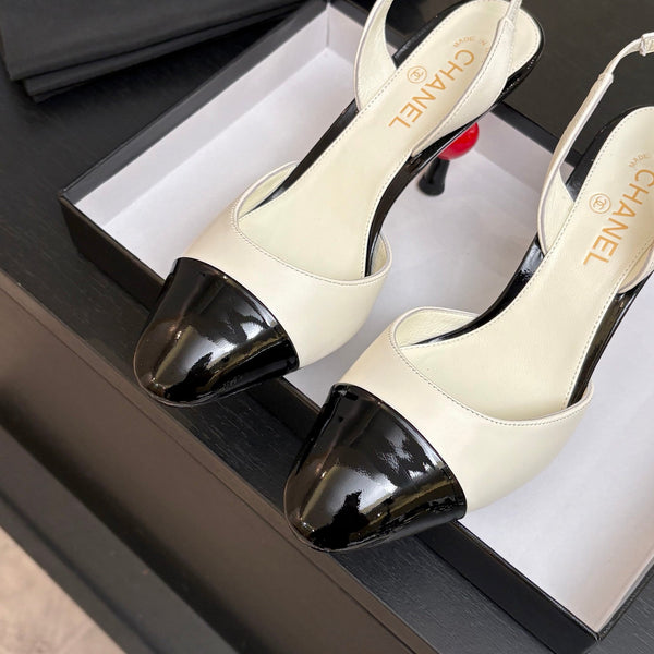CC Métiers d'Art Apple Slingback Pumps 8.5cm Black White Cowhide Leather