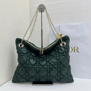 CD Small Cannage Quilted Tote Bag Deep Teal Cowhide 158910
