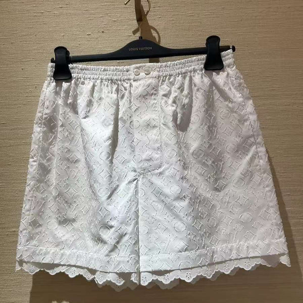 LV Lace Trim Shorts White Tencel Cotton