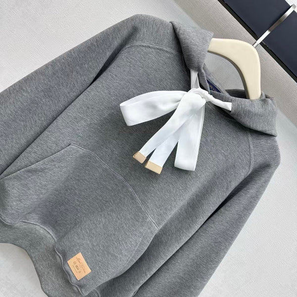 LV Drawstring Hoodie Grey Cotton