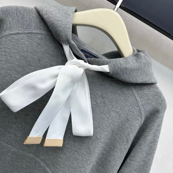 LV Drawstring Hoodie Grey Cotton