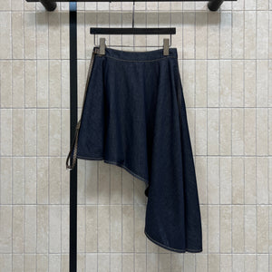 LV Asymmetrical Denim Skirt Blue Denim