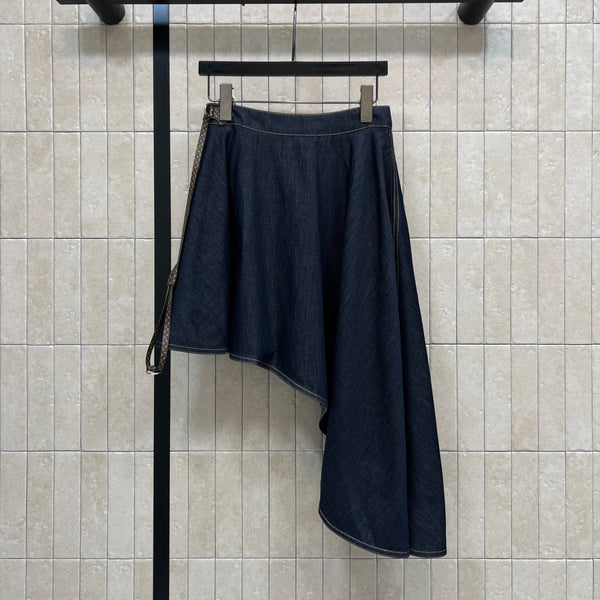 LV Asymmetrical Denim Skirt Blue Denim