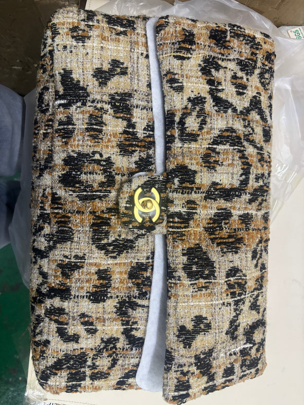 CC Bag 32cm Leopard Print Grosgrain Tweed GHW