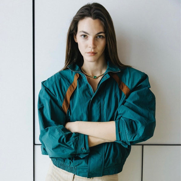 YSL Cassandre Windbreaker Jacket in Teal Nylon Faille