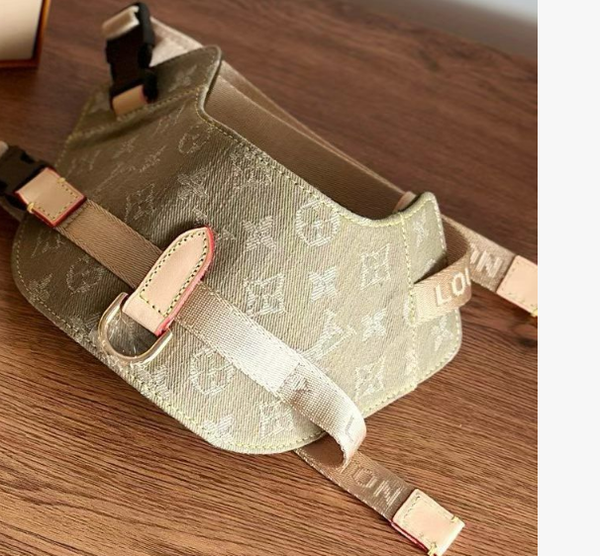LV Dog Harness & Leash Set Green Fabric Cowhide Leather