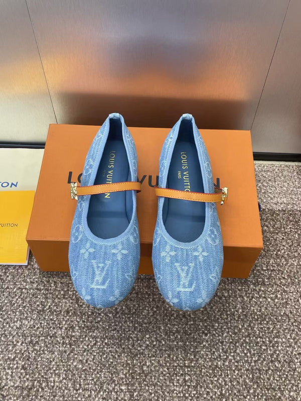 LV Romy Flat Ballerina Blue Monogram Denim Fabric