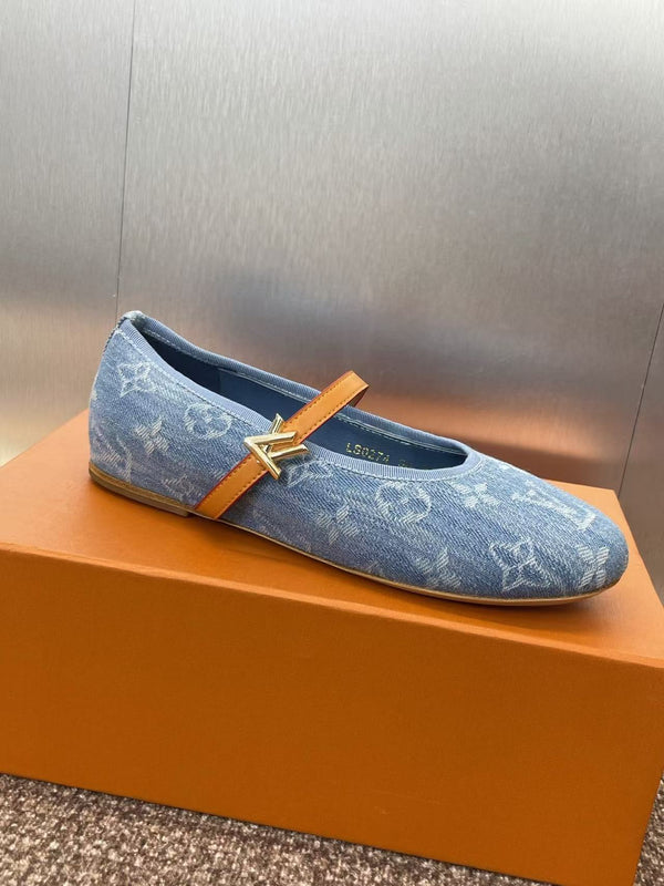 LV Romy Flat Ballerina Blue Monogram Denim Fabric