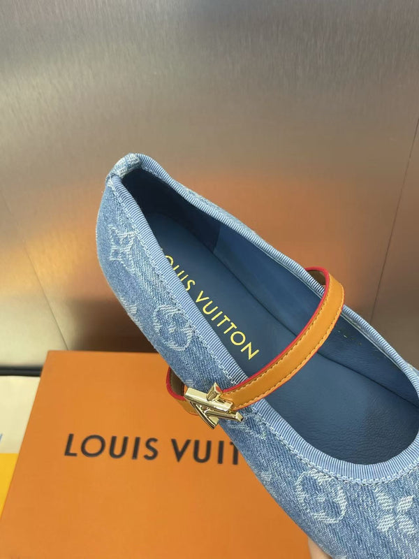 LV Romy Flat Ballerina Blue Monogram Denim Fabric