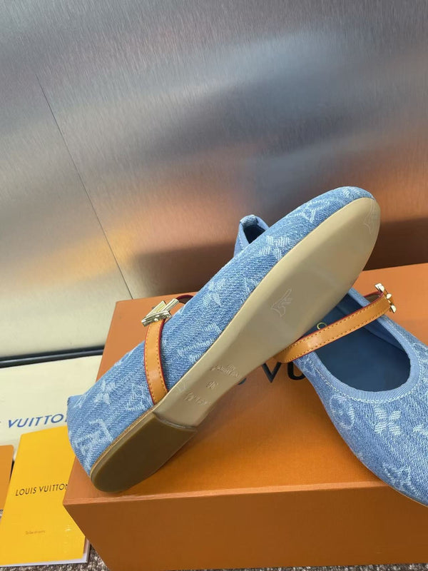 LV Romy Flat Ballerina Blue Monogram Denim Fabric