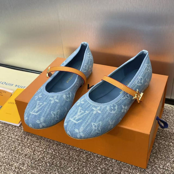 LV Romy Flat Ballerina Blue Monogram Denim Fabric