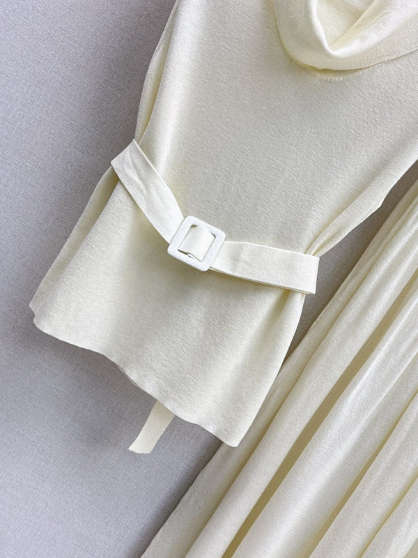 HM Belted Cowl-Neck Knit Set Ivory Wool