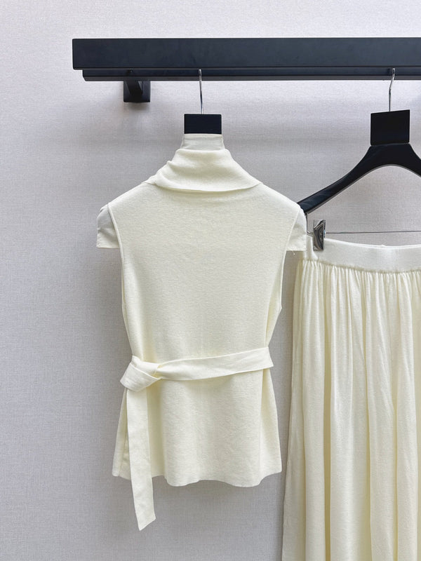 HM Belted Cowl-Neck Knit Set Ivory Wool