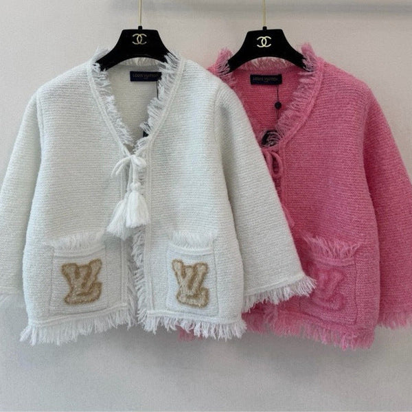 LV  Fringe Hem Toweling Jacket Initials Wool 421046