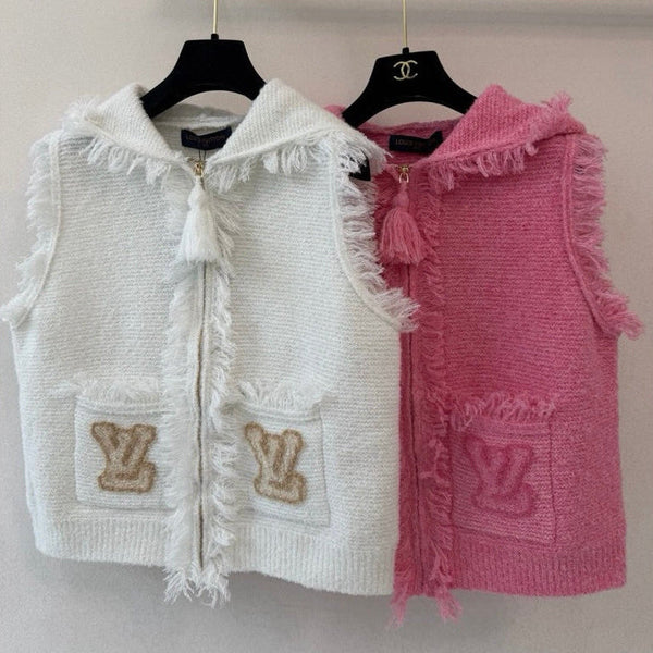 LV Fringe Hem Toweling Jacket Initials Wool 421042