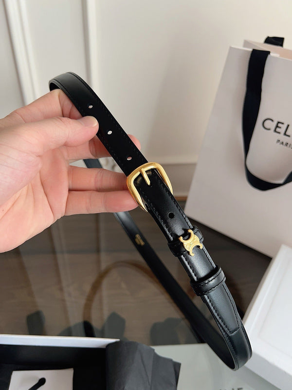 CL MINI 18 MM  VIVIENNE BELT IN BLACK CALFSKIN GOLD HARDWARE