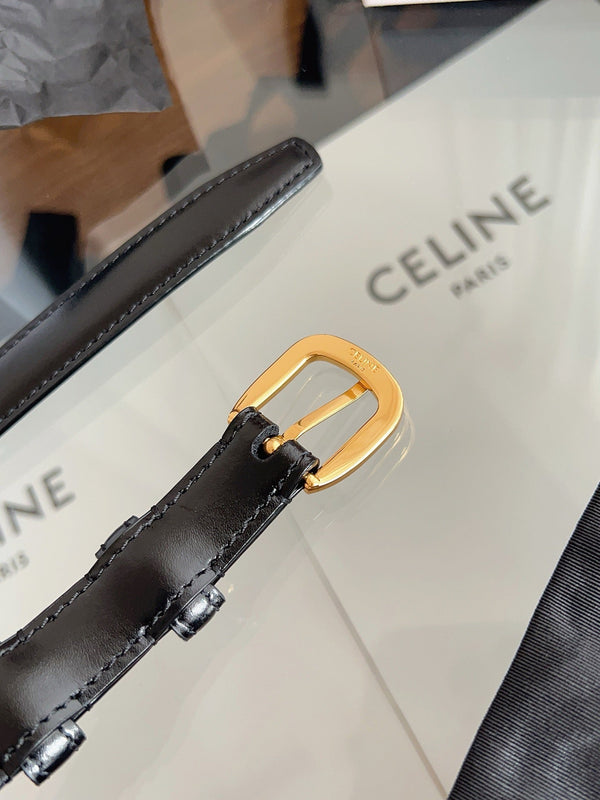 CL MINI 18 MM  VIVIENNE BELT IN BLACK CALFSKIN GOLD HARDWARE