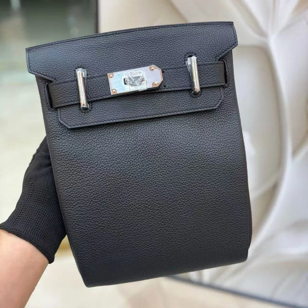 HM 2026 Hac a Dos PM Bag 21cm Black Silver Togo Leather