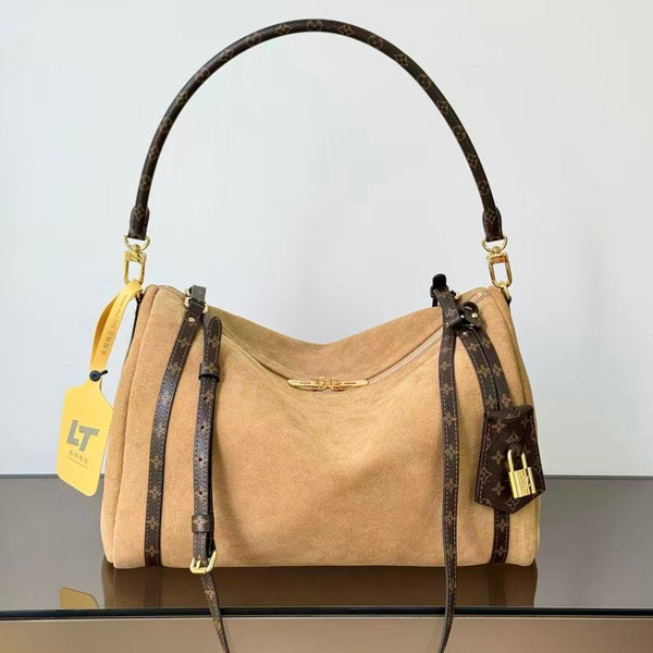 LV Express MM Bag 36cm Hazelnut Brown Suede