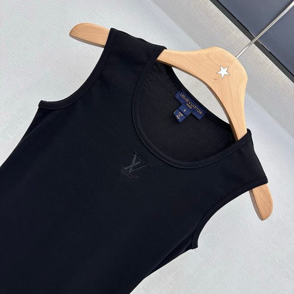 LV Ruffle Hem Tank Top in Black Cotton