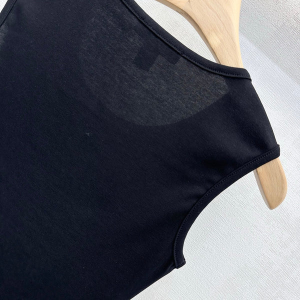 LV Ruffle Hem Tank Top in Black Cotton